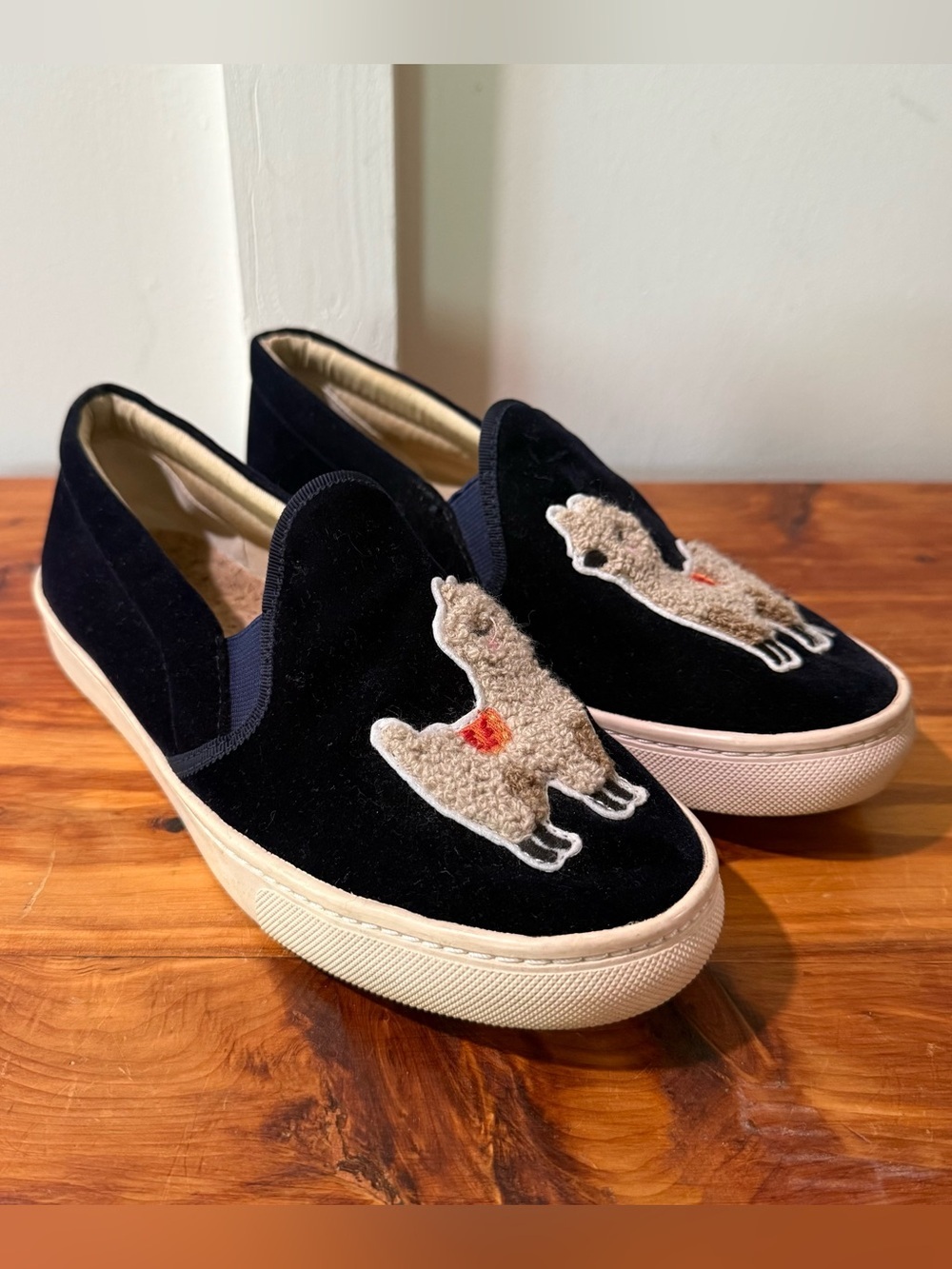 Soludos Kissing Llamas Blue Velvet Slip On Sneaker Loafers